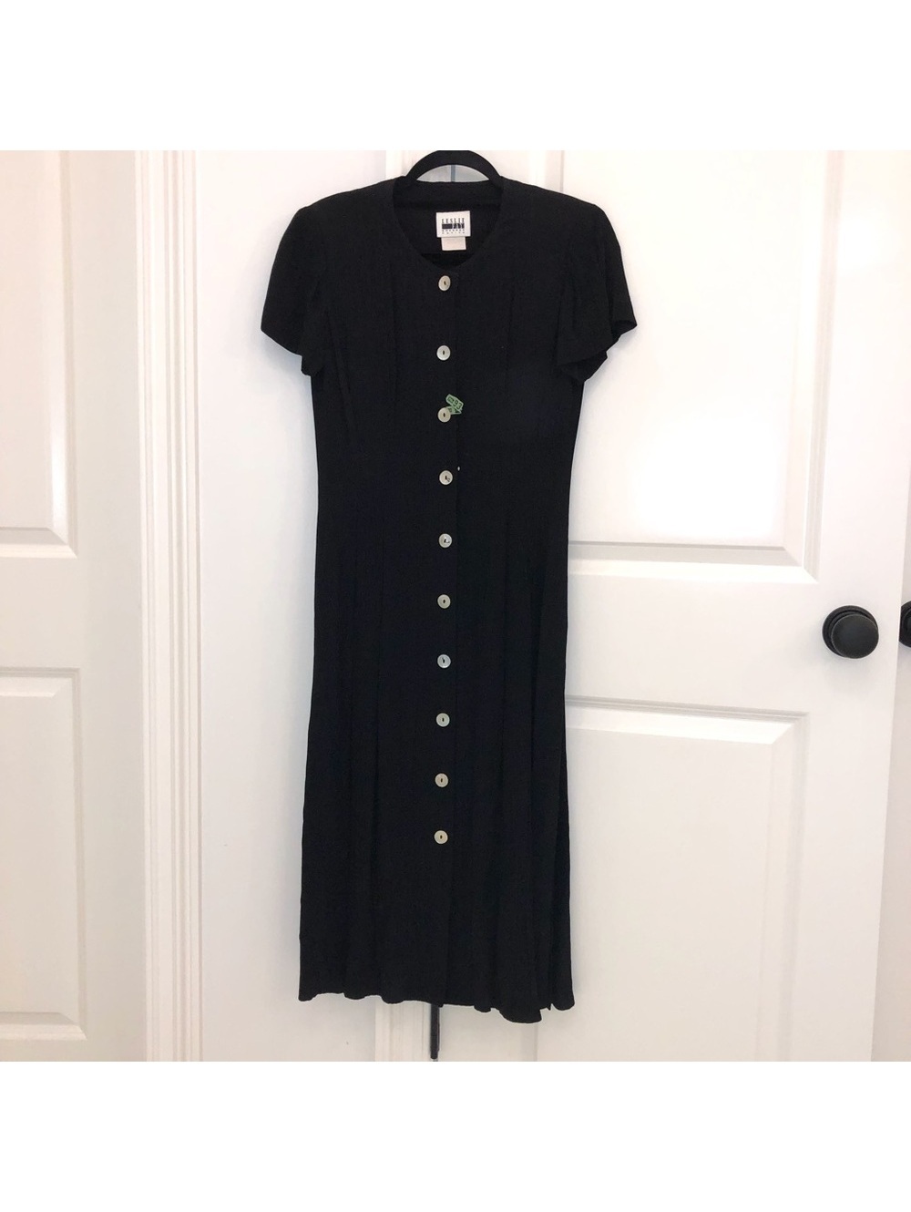 Vintage Leslie Fay Black Button Front Midi Dress Petite 4P